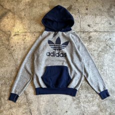 画像1: 80's【adidas】TWO COLOR FRONT PRINTED DESIGN L/S SWEAT HOODIE / Ladies L / MADE IN USA (1)