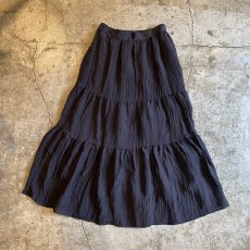 画像1: BLACK COLOR DESIGN TIERED WASHER DESIGN SKIRT / W25~W28 (1)