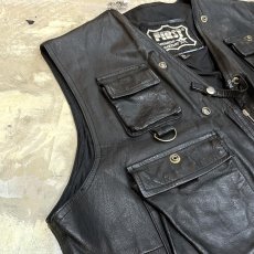 画像3: MULTI POCKET FRONT REAL LEATHER ZIP UP VEST / Mens XL (3)