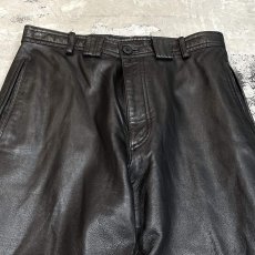 画像10: STRAIGHT SILHOUETTE BLACK REAL LEATHER PANTS / W31 (10)