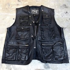 画像1: MULTI POCKET FRONT REAL LEATHER ZIP UP VEST / Mens XL (1)