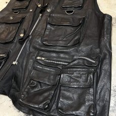 画像6: MULTI POCKET FRONT REAL LEATHER ZIP UP VEST / Mens XL (6)