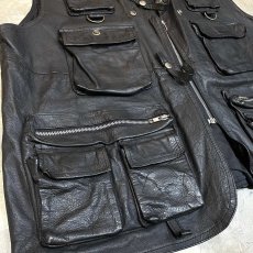 画像5: MULTI POCKET FRONT REAL LEATHER ZIP UP VEST / Mens XL (5)