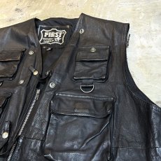 画像4: MULTI POCKET FRONT REAL LEATHER ZIP UP VEST / Mens XL (4)