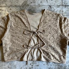 画像7: FRONT DOUBLE RIBBON DESIGN EMBOSS SHORT CARDIGAN / Ladies L (7)