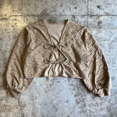 画像1: FRONT DOUBLE RIBBON DESIGN EMBOSS SHORT CARDIGAN / Ladies L (1)