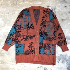 画像1: ARTISTIC BOTANICAL GRAPHIC PATTERN CARDIGAN / Mens L (1)