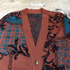 画像10: ARTISTIC BOTANICAL GRAPHIC PATTERN CARDIGAN / Mens L (10)