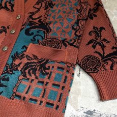 画像6: ARTISTIC BOTANICAL GRAPHIC PATTERN CARDIGAN / Mens L (6)