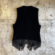 画像2: DOWN BEADS FRINGE DESIGN VELVET VEST / Ladies M(46) / MADE IN ITALY (2)