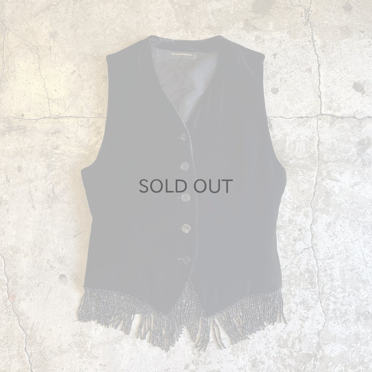 画像1: DOWN BEADS FRINGE DESIGN VELVET VEST / Ladies M(46) / MADE IN ITALY (1)