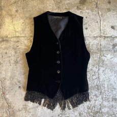 画像1: DOWN BEADS FRINGE DESIGN VELVET VEST / Ladies M(46) / MADE IN ITALY (1)