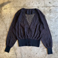 画像1: BLACK COLOR LACE DESIGN V NECK CARDIGAN / Ladies M (1)