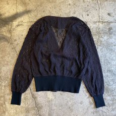 画像2: BLACK COLOR LACE DESIGN V NECK CARDIGAN / Ladies M (2)