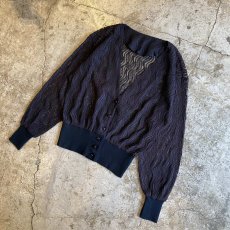 画像4: BLACK COLOR LACE DESIGN V NECK CARDIGAN / Ladies M (4)