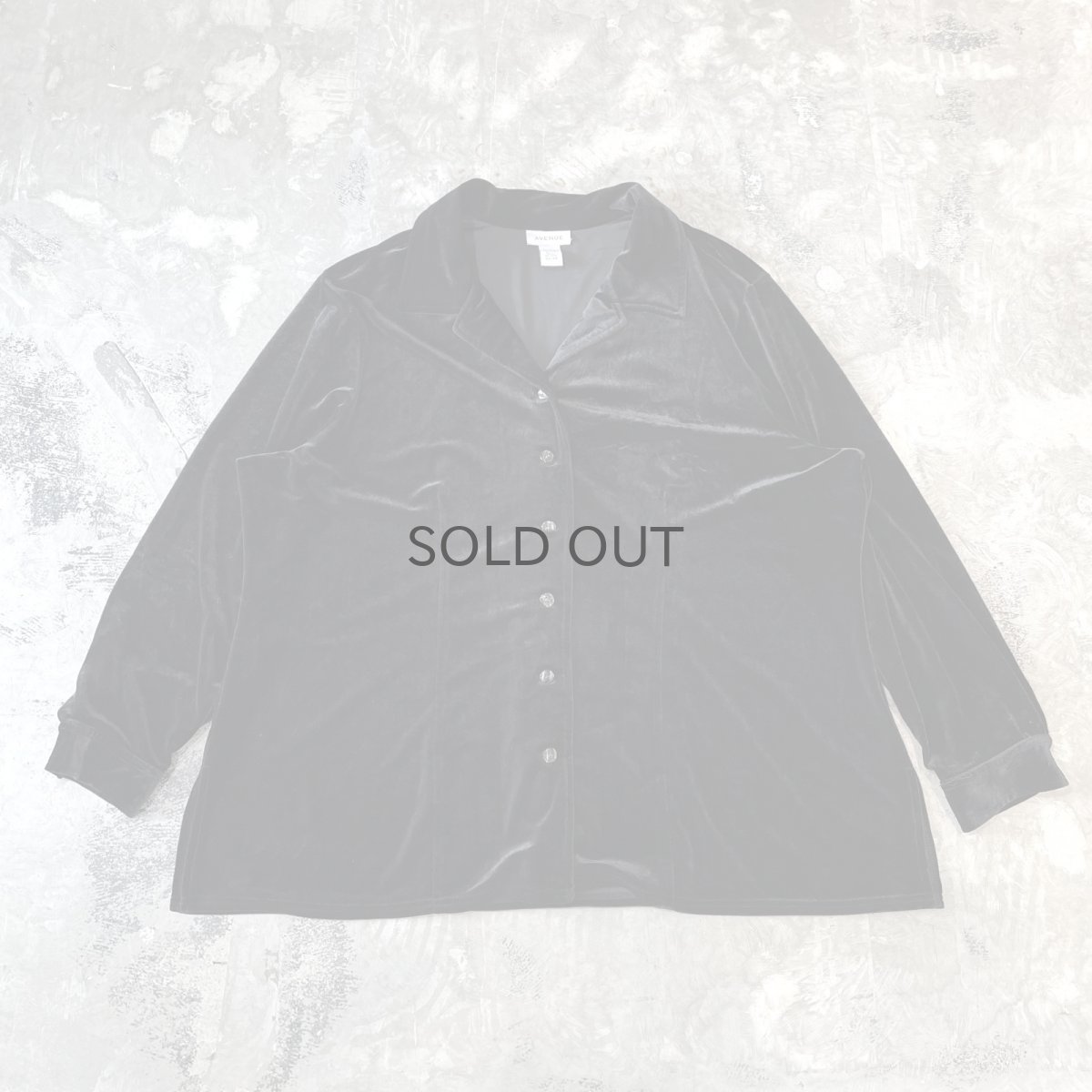 画像1: BLACK VELOUR OPEN COLLAR L/S SHIRT / Mens XL (1)