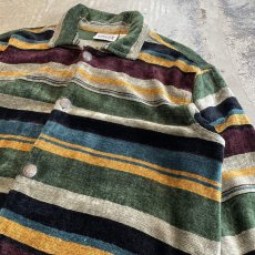 画像4: ALL OVER MULTI BORDER PATTERN VELOUR L/S SHIRT / Mens L (4)