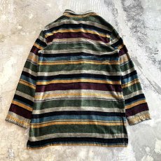 画像2: ALL OVER MULTI BORDER PATTERN VELOUR L/S SHIRT / Mens L (2)