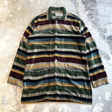 画像1: ALL OVER MULTI BORDER PATTERN VELOUR L/S SHIRT / Mens L (1)