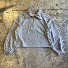 画像1: OUT STITCH LINE DESIGN HALF ZIP VOLUME SLEEVE L/S SWEAT / Ladies L (1)