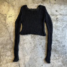 画像1: BLACK COLOR SHORT DESIGN LOWGAUGE KNIT TOPS / Ladies M (1)