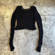 画像2: BLACK COLOR SHORT DESIGN LOWGAUGE KNIT TOPS / Ladies M (2)