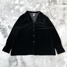 画像1: BLACK VELOUR OPEN COLLAR L/S SHIRT / Mens 2XL (1)