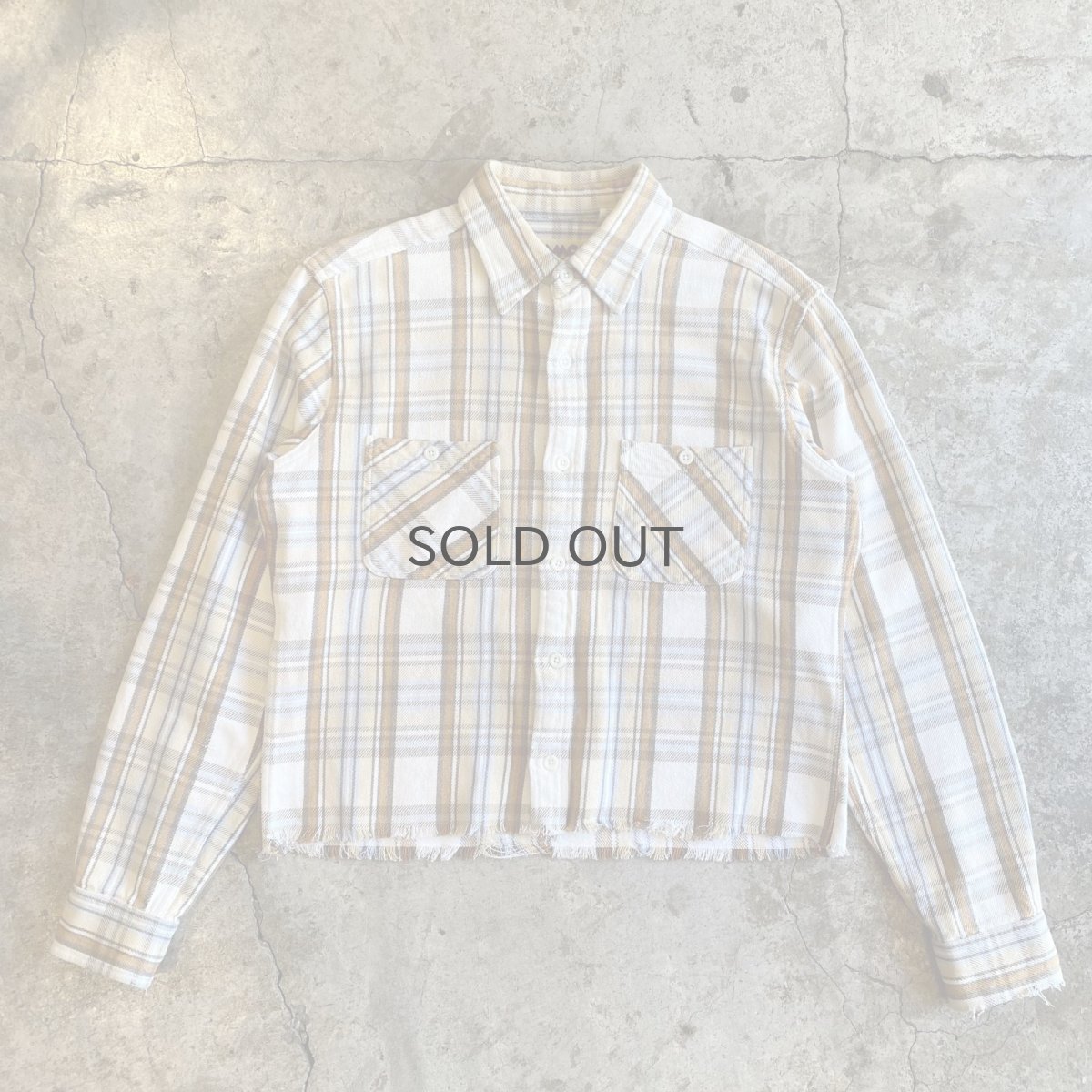 画像1: CUT OFF DAMAGE DESIGN CHECK PATTERN SHIRT / Ladies M (1)