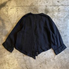 画像2: BLACK COLOR LINEN ASYMMETRY DESIGN JACKET / Ladies L (2)