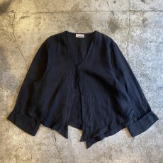 画像1: BLACK COLOR LINEN ASYMMETRY DESIGN JACKET / Ladies L (1)