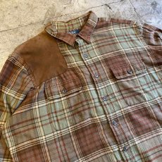 画像3: 【POLO】CHECK PATTERN SHOLLDER LEATHER PATCH DESIGN L/S SHIRT / Ladies XXL (3)