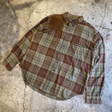 画像4: 【POLO】CHECK PATTERN SHOLLDER LEATHER PATCH DESIGN L/S SHIRT / Ladies XXL (4)