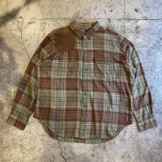 画像1: 【POLO】CHECK PATTERN SHOLLDER LEATHER PATCH DESIGN L/S SHIRT / Ladies XXL (1)