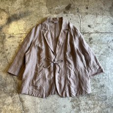 画像1: BEIGE COLOR FRONT RIBBON DESIGN LINEN JACKET / Ladies M(46) (1)