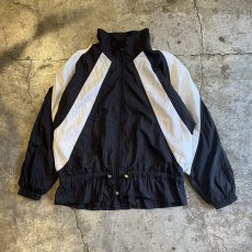 画像1: DOWN DRAW CORD DESIGN BI COLOR PATTERN HALF NECK NYLON JACKET / Ladies L(M) (1)