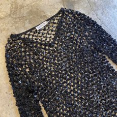 画像3: BLACK COLOR SEQUIN MESH DESIGN L/S TOPS / Ladies M (3)