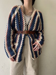 画像11: COLOR CROCHET STRIPE PATTERN CARDIGAN / Ladies L (11)