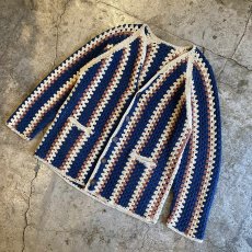 画像4: COLOR CROCHET STRIPE PATTERN CARDIGAN / Ladies L (4)