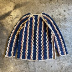 画像2: COLOR CROCHET STRIPE PATTERN CARDIGAN / Ladies L (2)