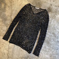 画像4: BLACK COLOR SEQUIN MESH DESIGN L/S TOPS / Ladies M (4)