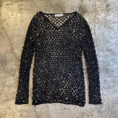 画像1: BLACK COLOR SEQUIN MESH DESIGN L/S TOPS / Ladies M (1)