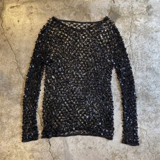 画像2: BLACK COLOR SEQUIN MESH DESIGN L/S TOPS / Ladies M (2)