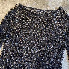 画像7: BLACK COLOR SEQUIN MESH DESIGN L/S TOPS / Ladies M (7)