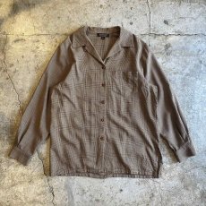 画像1: OPEN COLLAR GLEN CHECK PATTERN L/S SHIRT / Ladies M / MADE IN USA (1)