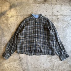 画像1: 【POLO】CUT OFF DESIGN STAND COLLAR CHECK PATTERN SHIRT / Ladies L (1)