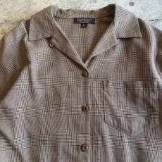 画像5: OPEN COLLAR GLEN CHECK PATTERN L/S SHIRT / Ladies M / MADE IN USA (5)