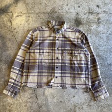 画像1: 【L.L.BEAN】CUT OFF DESIGN STAND COLLAR FLANNEL SHIRT / Ladies M / MADE IN USA (1)