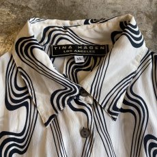 画像5: MONOCHROME COLOR ALL OVER PATTERN SILK SHIRT / Ladies XL(L) (5)