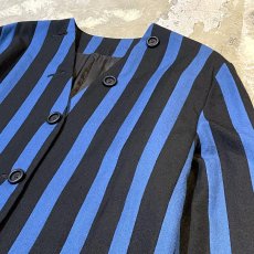 画像4: BICOLOR STRIPE PATTERN MULTI BUTTON NO COLLAR JACKET / Mens L (4)