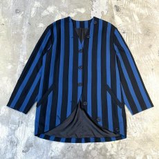 画像1: BICOLOR STRIPE PATTERN MULTI BUTTON NO COLLAR JACKET / Mens L (1)